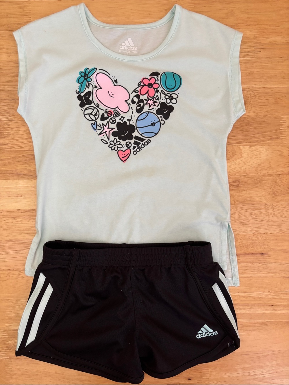 Adidas Girls Short Set 2-Piece, Size 4, Light Green Top And Black Shorts